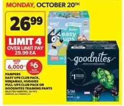 Real Canadian Superstore Pampers Easy Ups Club Pack, Ninjamas, Huggies Pull-Ups Club Pack or Goodnites Training Pants offer