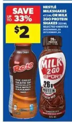 Real Canadian Superstore Nestlé Milkshakes or Milk 2Go Protein Shakes offer