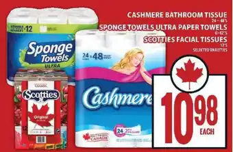 Food Basics Cashmere Bathroom Tissue, Sponge Towels Ultra Paper Towels, Scotties Facial Tissues offer
