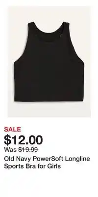 Old Navy Old Navy PowerSoft Longline Sports Bra for Girls offer