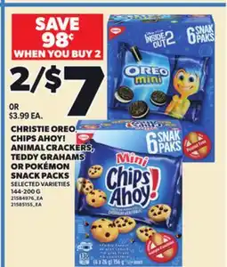 Independent City Market CHRISTIE OREO, CHIPS AHOY! ANIMAL CRACKERS, TEDDY GRAHAMS OR POKÉMON SNACK PACKS, 144-200 G offer