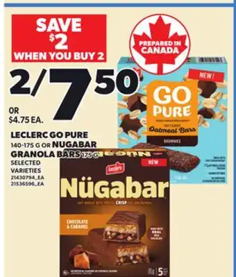 Independent City Market LECLERC GO PURE 140-175 G OR NUGABAR GRANOLA BARS 175 G offer