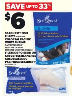 Independent City Market SEAQUEST FISH FILLETS 400 G OR COLOSSAL PACIFIC WHITE SHRIMP RAW ZIPPERBACK , 16-20 PER LB 300 G offer