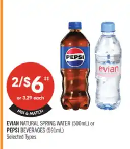 Shoppers Drug Mart EVIAN NATURAL SPRING WATER (500mL) or PEPSI BEVERAGES (591mL) offer