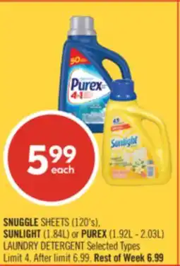Shoppers Drug Mart SNUGGLE SHEETS (120's), SUNLIGHT (1.84L) or PUREX (1.92L - 2.03L) LAUNDRY DETERGENT offer