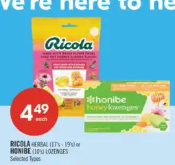 Shoppers Drug Mart RICOLA HERBAL (17's - 19's) or HONIBE (10's) LOZENGES offer