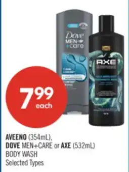 Shoppers Drug Mart AVEENO (354mL), DOVE MEN+CARE or AXE (532mL) BODY WASH offer
