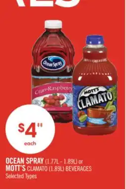 Shoppers Drug Mart OCEAN SPRAY (1.77L - 1.89L) or MOTT'S CLAMATO (1.89L) BEVERAGES offer