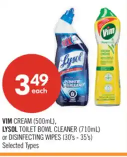 Shoppers Drug Mart VIM CREAM (500mL), LYSOL TOILET BOWL CLEANER (710mL) or DISINFECTING WIPES (30's - 35's) offer