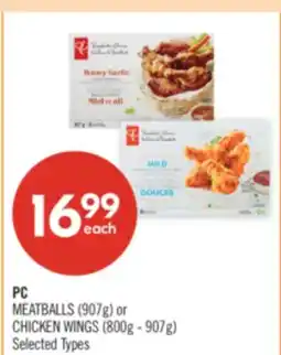 Shoppers Drug Mart PC MEATBALLS (907g) or CHICKEN WINGS (800g - 907g) offer