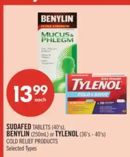 Shoppers Drug Mart SUDAFED TABLETS (40's), BENYLIN (250mL) or TYLENOL (36's - 40's) COLD RELIEF PRODUCTS offer