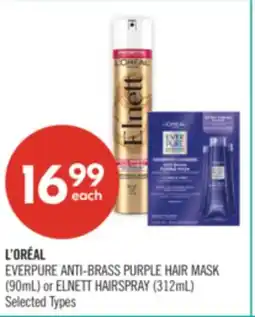 Shoppers Drug Mart L'ORÉAL EVERPURE ANTI-BRASS PURPLE HAIR MASK (90mL) or ELNETT HAIRSPRAY (312mL) offer