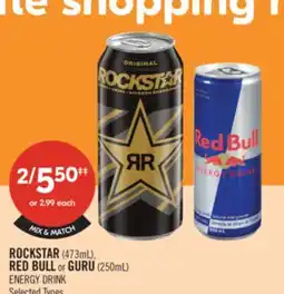 Shoppers Drug Mart ROCKSTAR (473mL) RED BULL OR GURU (250mL) ENERGY DRINK offer