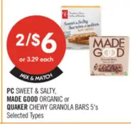 Shoppers Drug Mart PC SWEET & SALTY, MADE GOOD ORGANIC or QUAKER CHEWY GRANOLA BARS offer