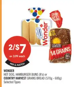 Shoppers Drug Mart WONDER HOT DOG, HAMBURGER BUNS (8's) or COUNTRY HARVEST GRAINS BREAD (570g - 600g) offer