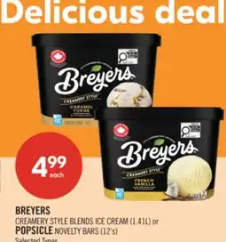 Shoppers Drug Mart BREYERS CREAMERY STYLE BLENDS ICE CREAM (1.41L) or POPSICLE NOVELTY BARS (12's) offer