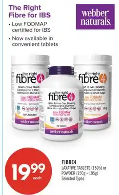 Shoppers Drug Mart FIBRE4 LAXATIVE TABLETS (150's) or POWDER (150g - 195g) offer