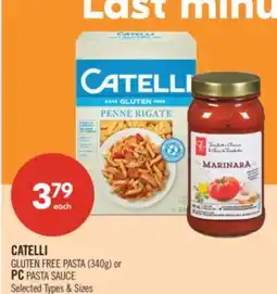 Shoppers Drug Mart CATELLI GLUTEN FREE PASTA (340g) or PC PASTA SAUCE offer