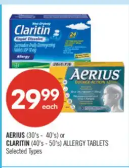Shoppers Drug Mart AERIUS (30's - 40's) or CLARITIN (40's - 50's) ALLERGY TABLETS offer