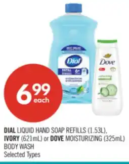 Shoppers Drug Mart DIAL LIQUID HAND SOAP REFILLS (1.53L), IVORY (621mL) or DOVE MOISTURIZING (325mL) BODY WASH offer