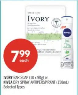Shoppers Drug Mart IVORYBAR SOAP (10 x 90g) or NIVEA DRY SPRAY ANTIPERSPIRANT (150mL) offer