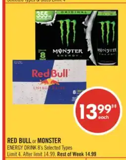 Shoppers Drug Mart RED BULL or MONSTER ENERGY DRINKS offer