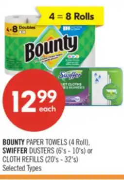 Shoppers Drug Mart BOUNTY PAPER TOWELS (4 Roll), SWIFFER DUSTERS (6's - 10's) or CLOTH REFILLS (20's - 32's) offer