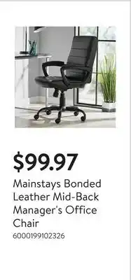 Walmart Mainstays Bonded Leather Mid-Back Manager's Office Chair offer
