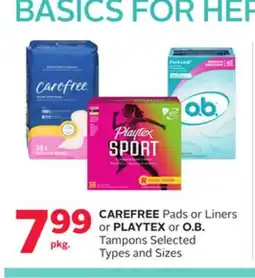 Rexall CAREFREE Pads or Liners or PLAYTEX or O.B. Tampons offer
