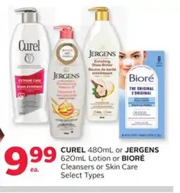 Rexall CUREL 480mL or JERGENS 620mL Lotion or BIORÉ Cleansers or Skin Care offer