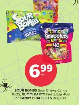 Rexall SOUR BOMBS Sour Chewy Candy 100's, GUMMI PARTY Fiesta Bag 40's or CANDY BRACELETS Bag 40's offer