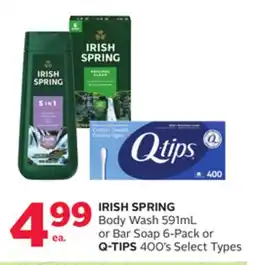 Rexall IRISH SPRING Body Wash 591mL or Bar Soap 6-Pack or Q-TIPS 400's offer