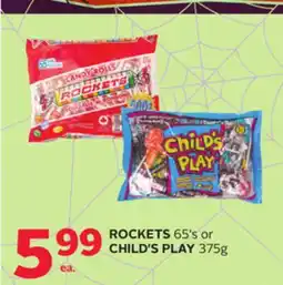 Rexall ROCKETS 65's or CHILD'S PLAY 375g offer