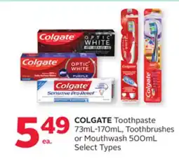 Rexall COLGATE Toothpaste 73mL-170mL, Toothbrushes or Mouthwash 500mL offer