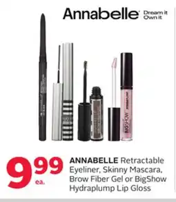 Rexall ANNABELLE Retractable Eyeliner, Skinny Mascara, Brow Fiber Gel or BigShow Hydraplump Lip Gloss offer
