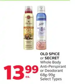 Rexall OLD SPICE or SECRET Whole Body Anti-Perspirant offer