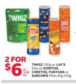 Rexall TWIGZ 130g or LAY'S Stax or DORITOS, CHEETOS, FUNYUNS or SUNCHIPS Minis 81g-163g offer
