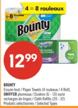 Pharmaprix BOUNTY Paper Towels (4 Roll), SWIFFER plumeaux (6 - 10) or Cloth Refills (20 - 32) offer