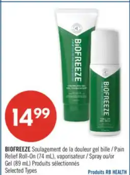Pharmaprix BIOFREEZE Pain Relief Roll-On (74 mL), Spray or Gel (89 mL) offer