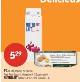 Pharmaprix PC Free Run Eggs 1 Dozen) or NUTRILAIT 18% Cream (1 L) offer