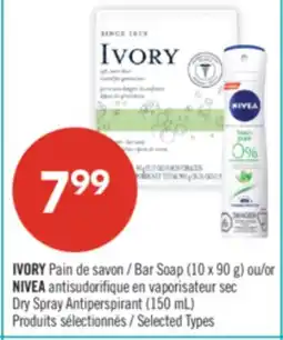 Pharmaprix IVORY Bar Soap (10 x 90 g) or NIVEA Dry Spray Antiperspirant (150 mL) offer
