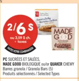 Pharmaprix PC, MADE GOOD or QUAKER CHEWY Granola Bars offer