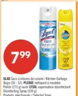 Pharmaprix GLAD Kitchen Garbage Bags (30 - 52), Polish (275 g) or LYSOL Disinfecting Spray (539 g) offer