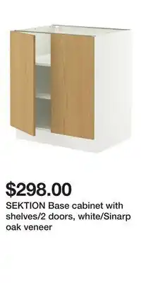 IKEA SEKTION Base cabinet with shelves/2 doors, white/Sinarp oak veneer offer