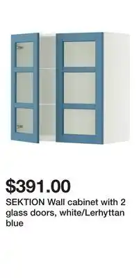 IKEA SEKTION Wall cabinet with 2 glass doors, white/Lerhyttan blue offer