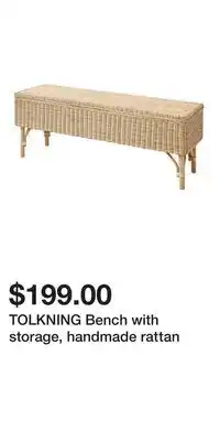 IKEA TOLKNING Bench with storage, handmade rattan offer