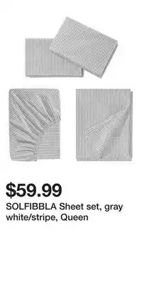 IKEA SOLFIBBLA Sheet set, gray white/stripe, Queen offer