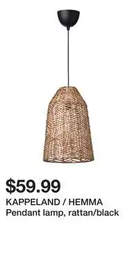 IKEA KAPPELAND / HEMMA Pendant lamp, rattan/black offer