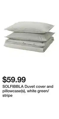 IKEA SOLFIBBLA Duvet cover and pillowcase(s), white green/stripe offer