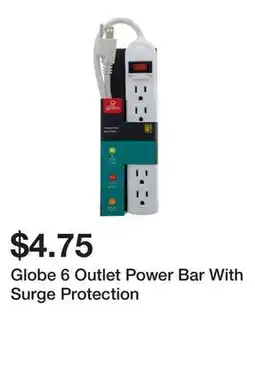 Dollarama Globe 6 Outlet Power Bar With Surge Protection offer